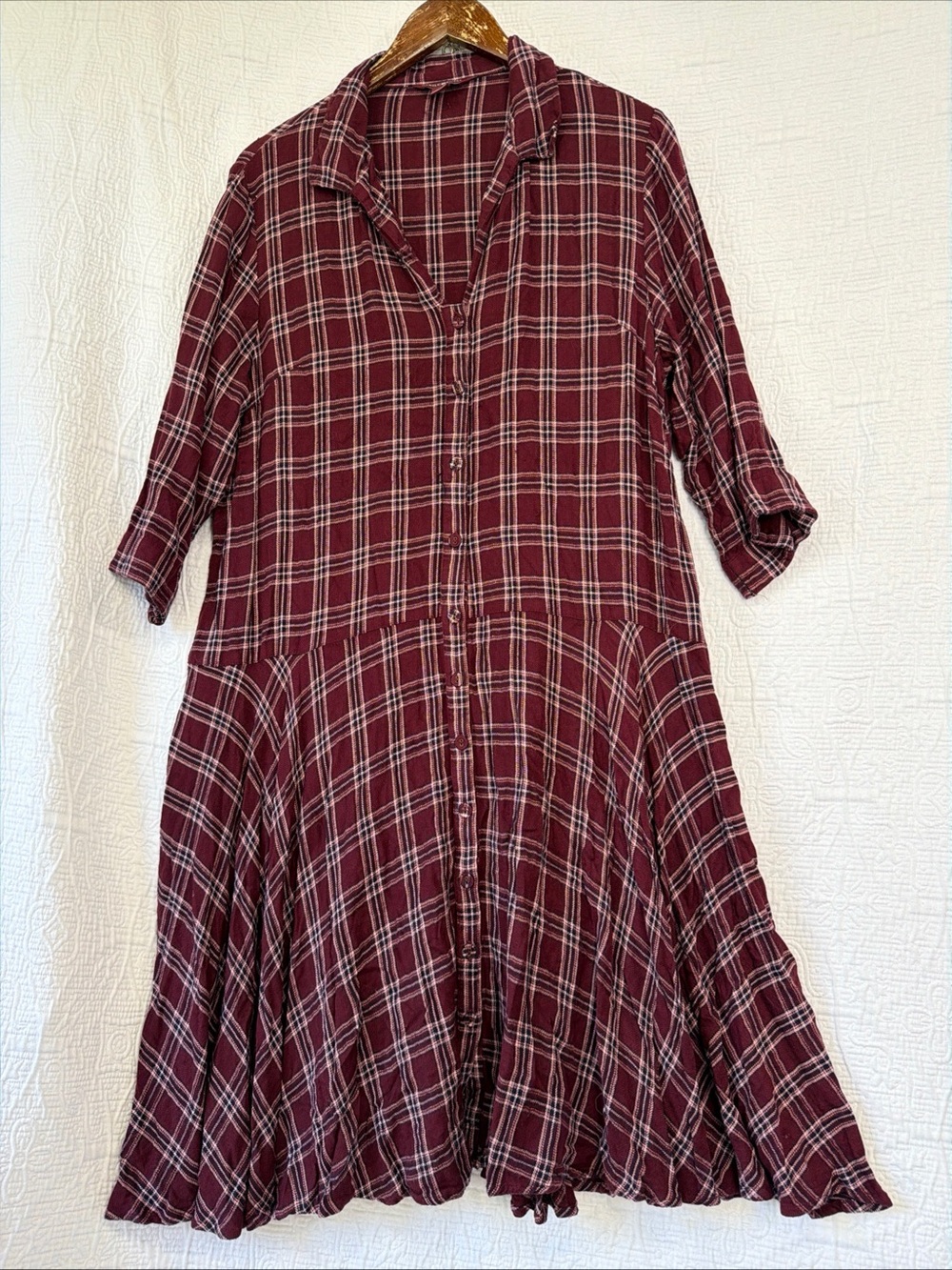 April Cornell Shirt Dress Womens XL Rayon Plaid Button Front Midi Cottagecore